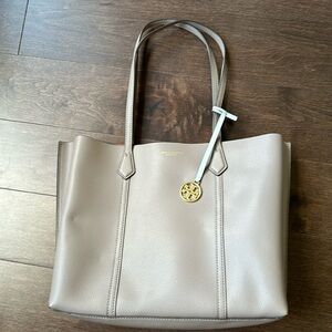 Like New Tory Burch Perry Leather Tote Grey Heron